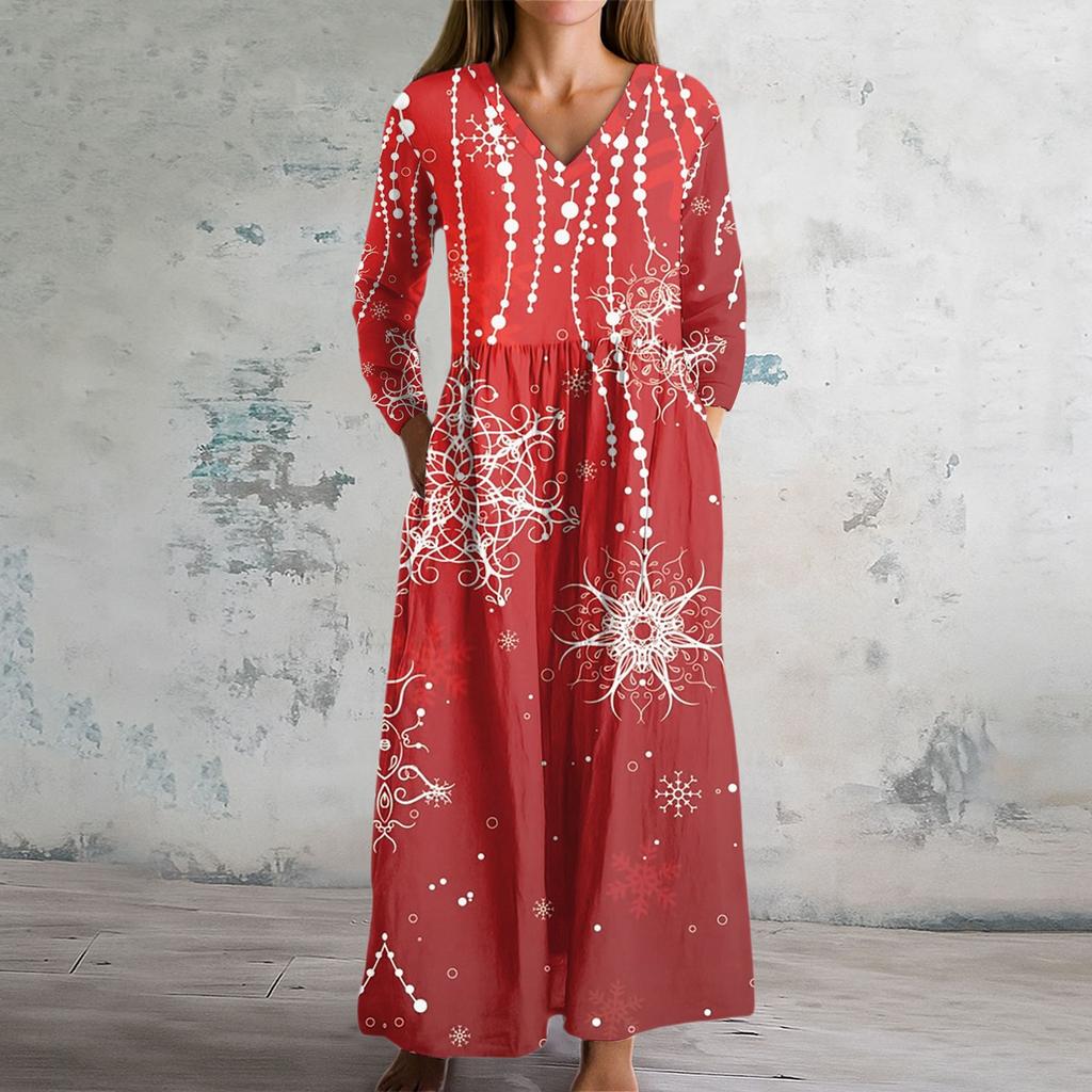 Women's Fashion Dress Spring V-neck Long Sleeve Dress