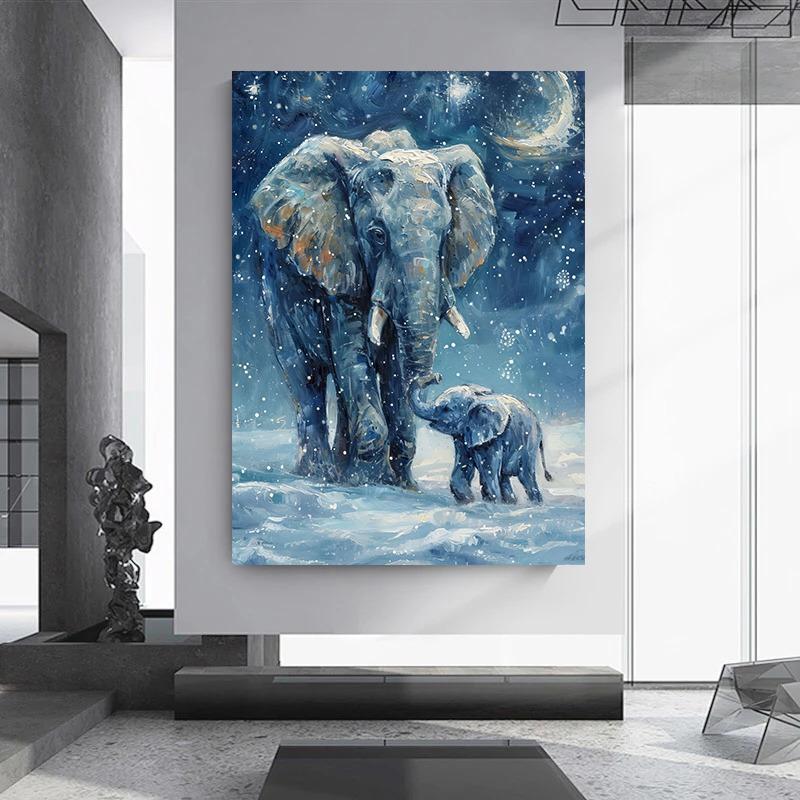 Wildtiere Zwei Hirsche Elefant Schwan Wal Wandkunst Leinwand Ölgemälde Poster und Drucke Wandbilder für Wohnzimmer Heimdekoration