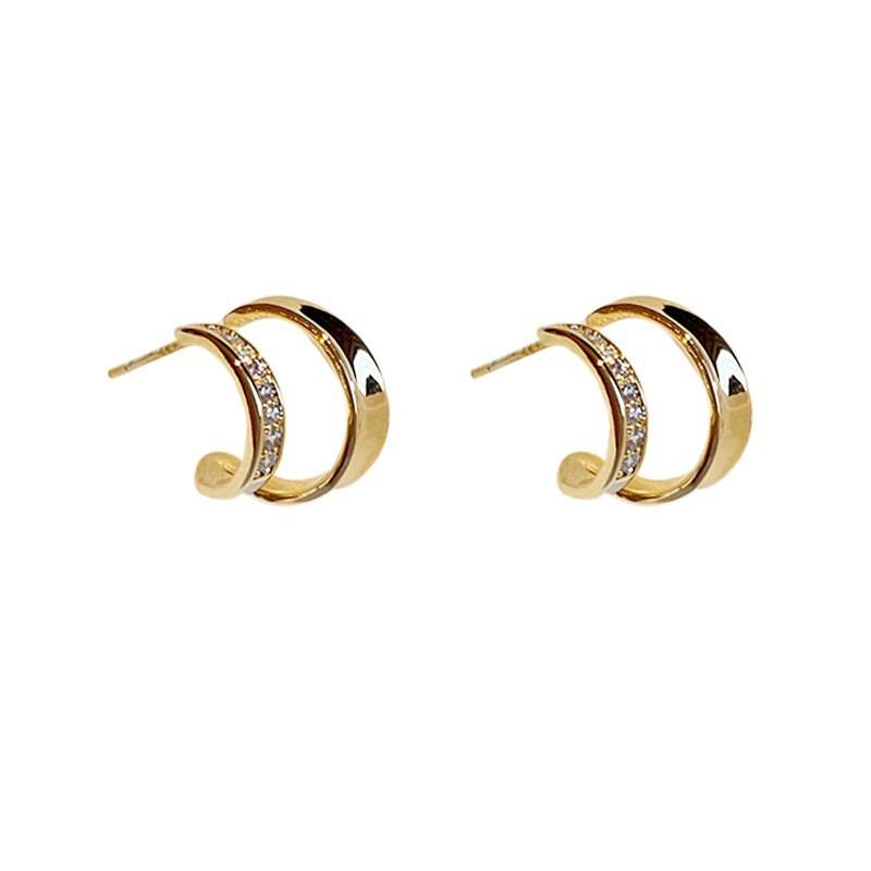 Women Elegant Niche Design Luxury Geometric Double C Circle Stud Earrings