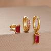 3PCS Rose Red Cubic Zircon Stainless Steel Hoop Earrings Set 18K Gold Plated Huggie Pendant Piercing Earring Women's Jewelry