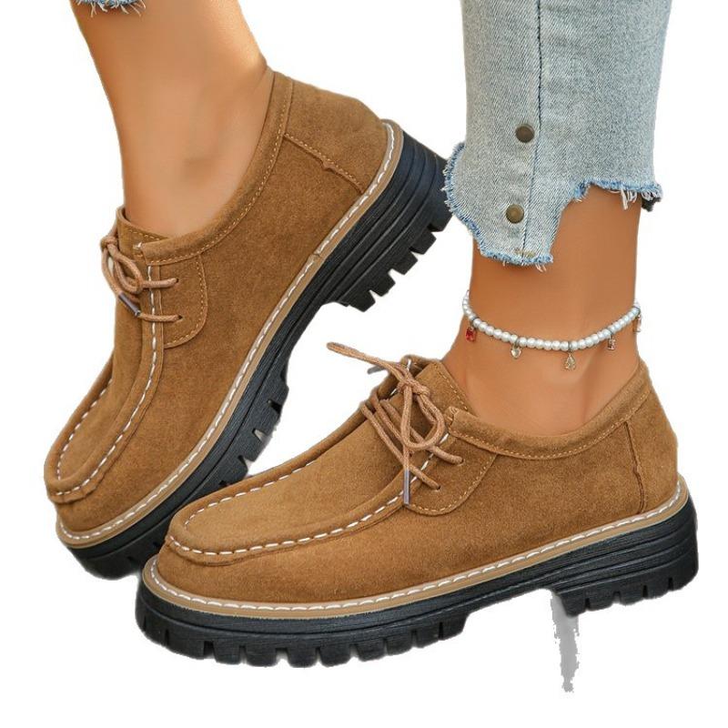 Damen Loafer in Überweite im britischen Stil, Oxfords mit runder Zehenpartie und Schnürung, Modische Casual Flats für Damen