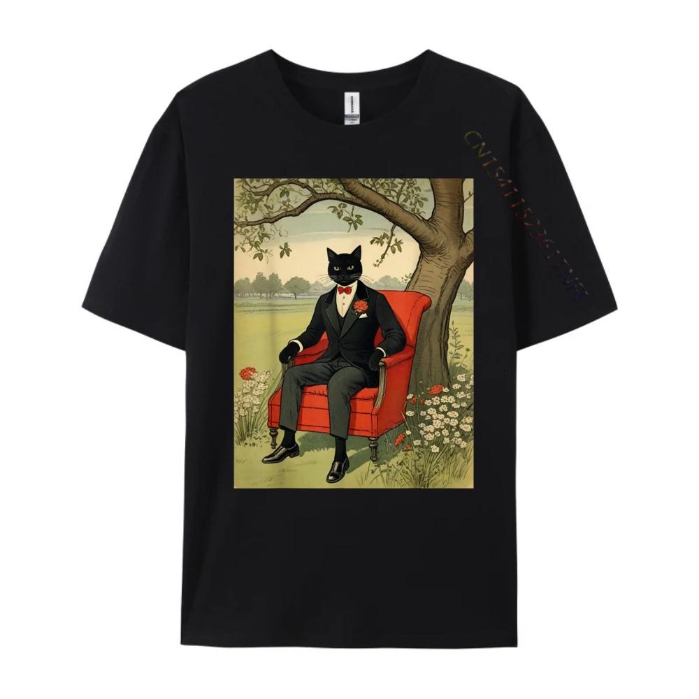 Funny Black Cat Sitting On An Armchair In Nature Oversized T Shirt Men T Shirt Men Tshirts Father's Day