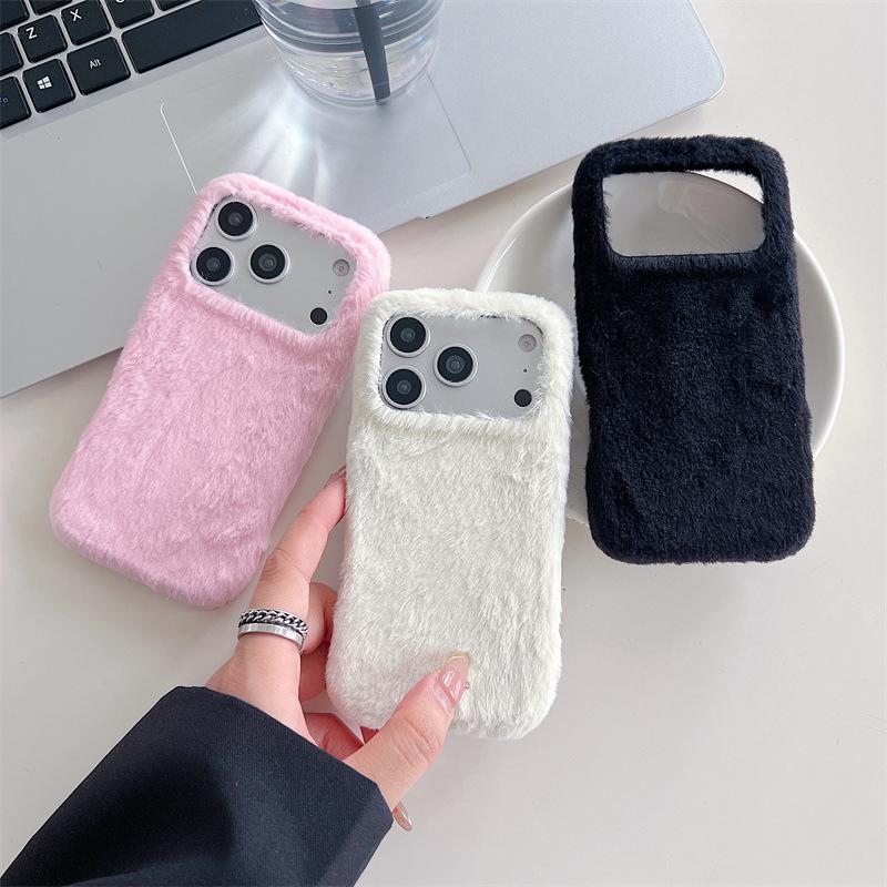Winter Warm Solid Colors Furry Fluffy Plush Phone Case For iPhone 17 Air 16 15 14 13 Pro Max Shockproof Protective Cover