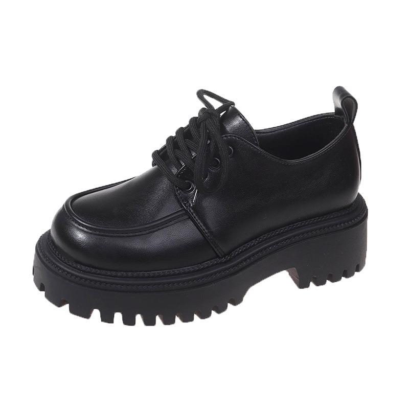 Small Leather Shoes Women's New Autumn Shoes Platform Lace-up Round Head Single Shoes Spring and Autumn Retro