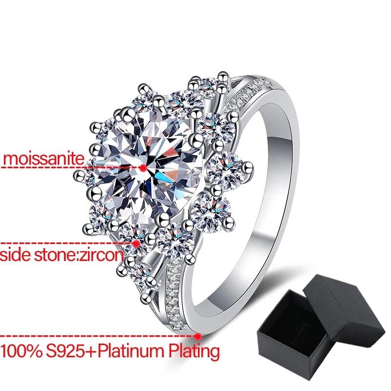 Inel de lux Moissanite 3ct pentru femei Inel de logodnă 100% S925 argint sterling placat cu platină Bandă de promisiune de nuntă GRA