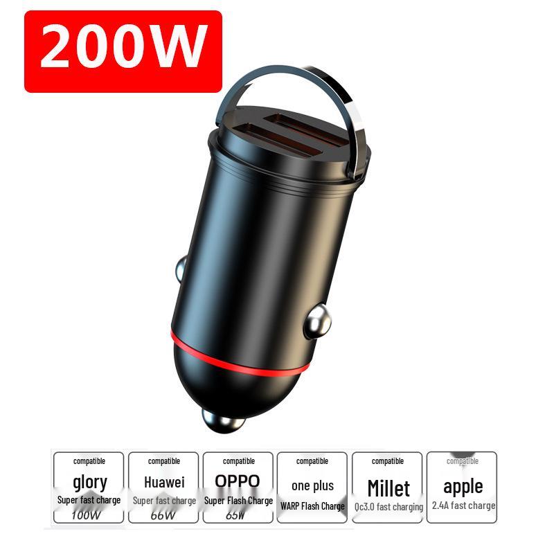 Compact Dual USB Car Charger with Pull-Ring Design - 200W Fast Charging & Multifunctional Cigarette Lighter