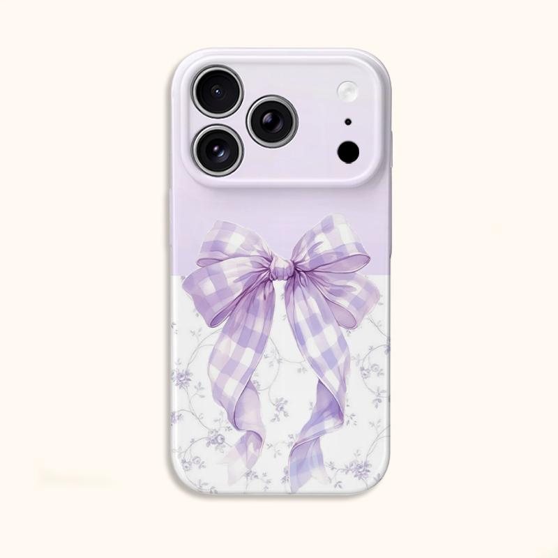 Delicate Lavender Gingham Bow Floral Toile Pattern Art Film Aesthetic Protective Shockproof Bumper Case Cover For iPhone 14 15 16 Pro Max Plus