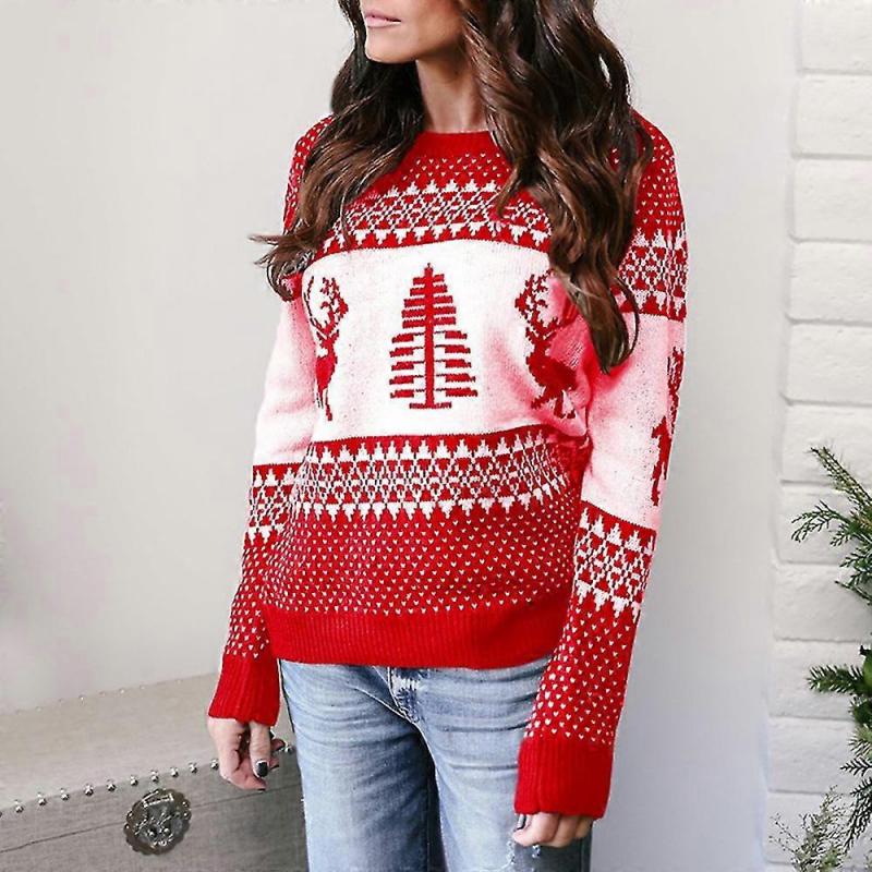 Christmas Sweater Woman Christmas Tree Deer Warm Sweater Knitted O-neck Sweater