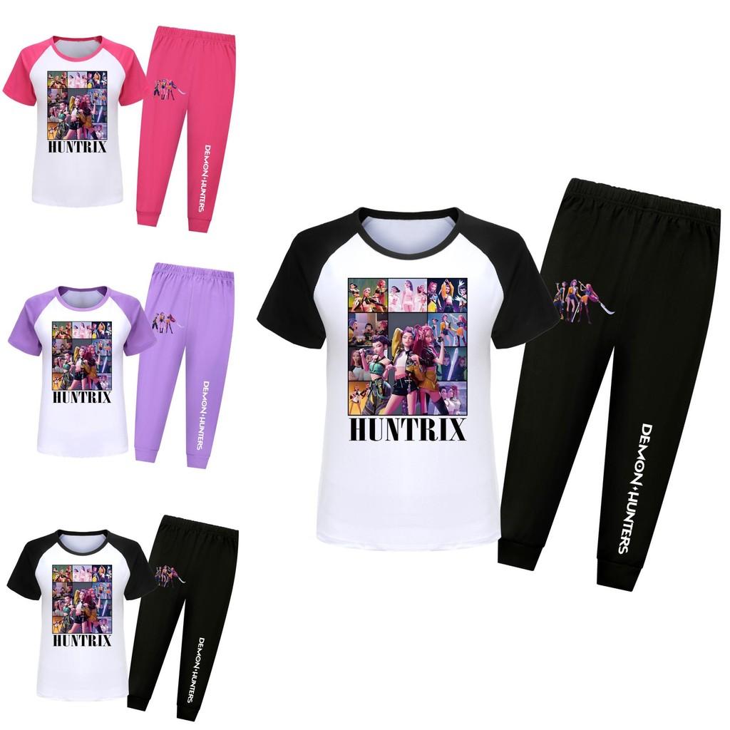Kpop Demon Hunters Print Kids Pajama Set With Cotton Fabric For Summer And Spring Sleepwear
