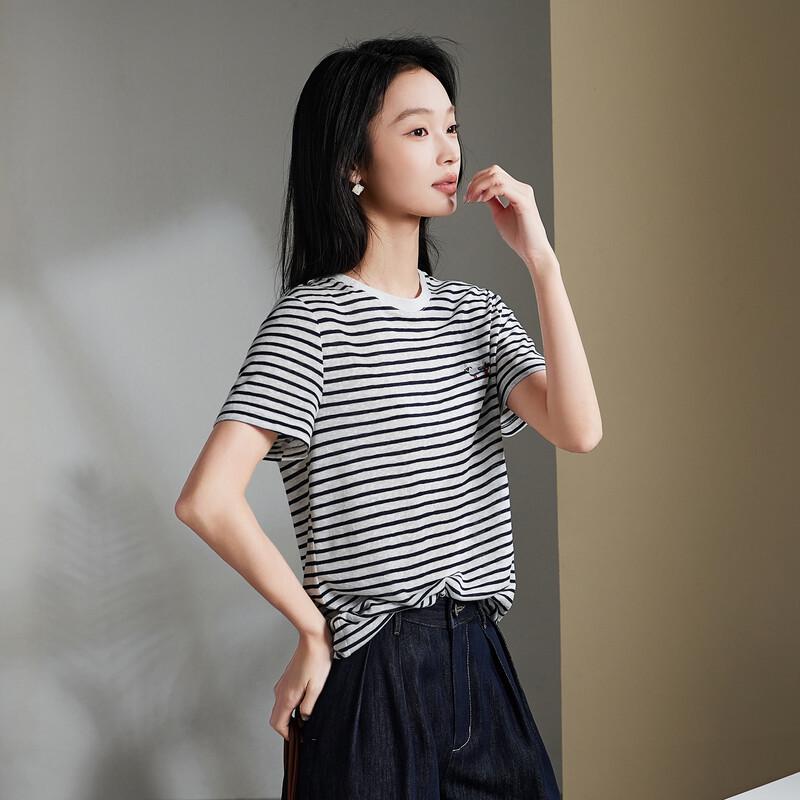 SOFSIL Women s Striped Embroidered Short Sleeve T-shirt M