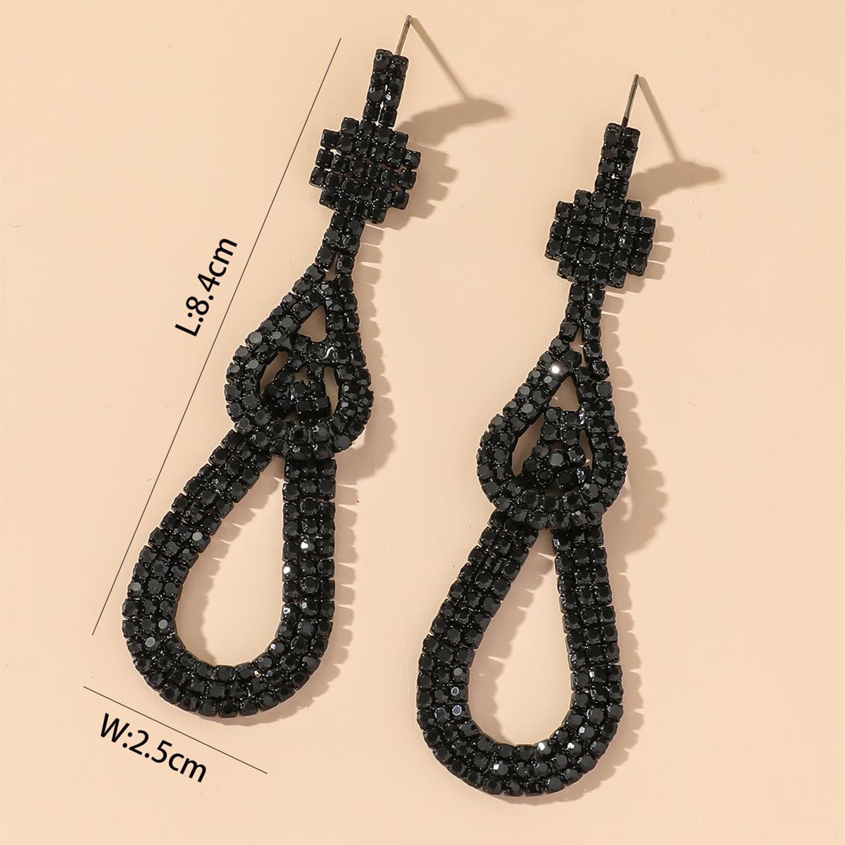 

Длинные серьги и украшения для ушей в стиле «тяжелая промышленность» с преувеличенной геометрией и бахромой из богемских страз чёрный