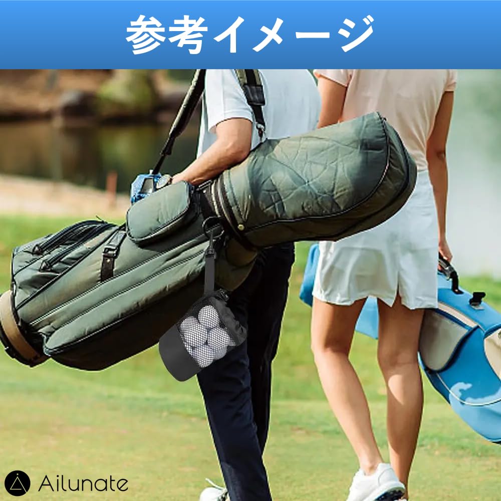 Ailunate pouzdro na golfový míček, pouzdro na golfový míček, držák na tašku, úložná taška, velká síťovina, černá, černá