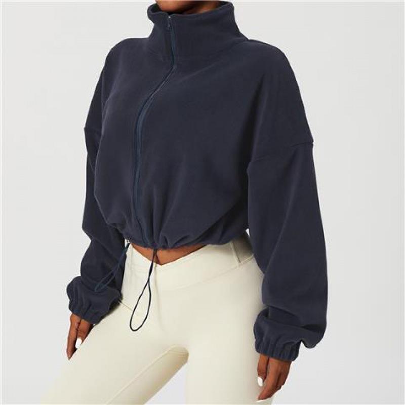 Women Loose Cropped Jacket Loose Zipper Sweatshirt Y2k Long Sleeve Coat Cardigan Sportswear Streetwear Drawstring Tops Clothing