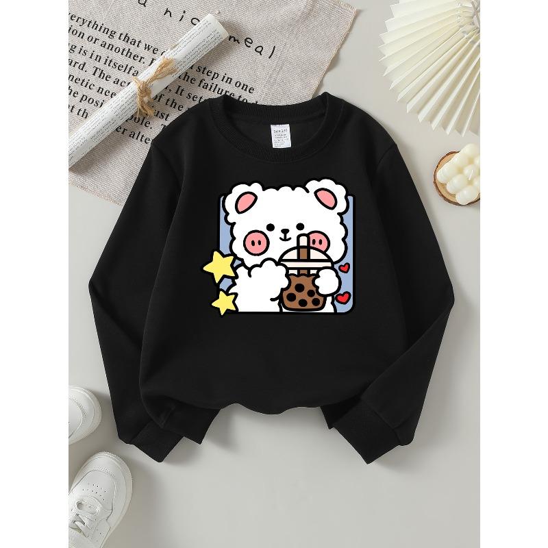 European sizes Adorable Crewneck Sweatshirt for Girls with Bear, Cookie & Stars, Soft Comfy Sports & Casual Wear for Kids & Teens