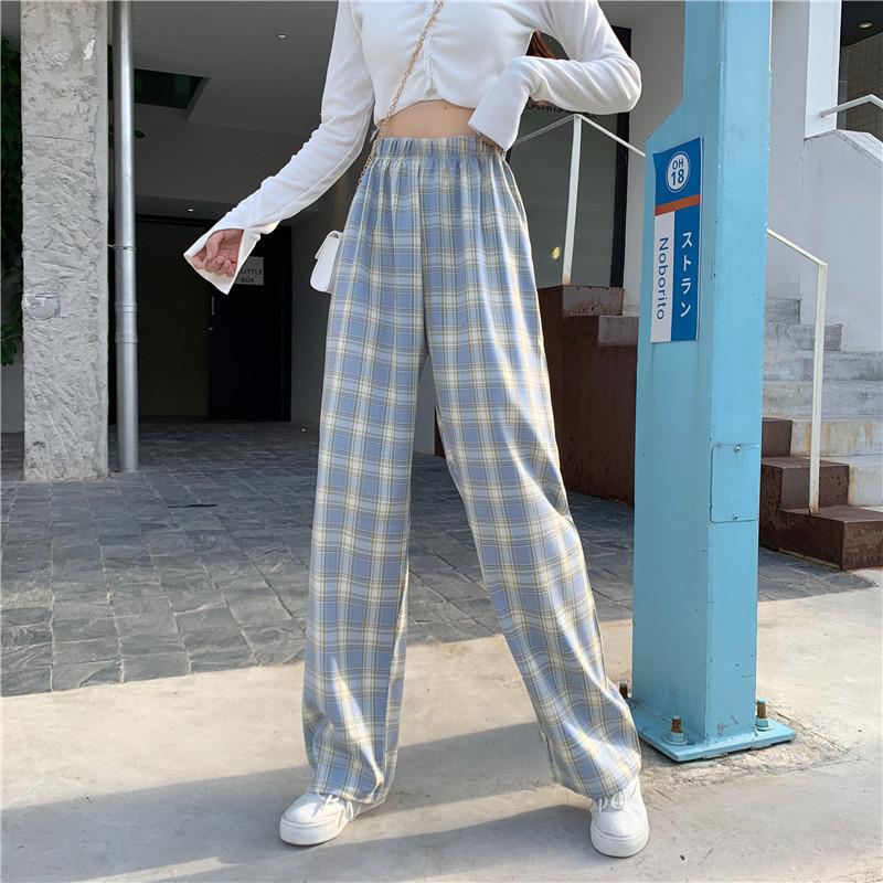 Pantaloni a gamba larga da donna 2021 Primavera Estate Donna Vita alta  Sciolto Casual Plaid Pantaloni lunghi Pantaloni lunghi Streetwear Plus Size  4XL acquista in modo economico — spedizione gratuita, recensioni reali