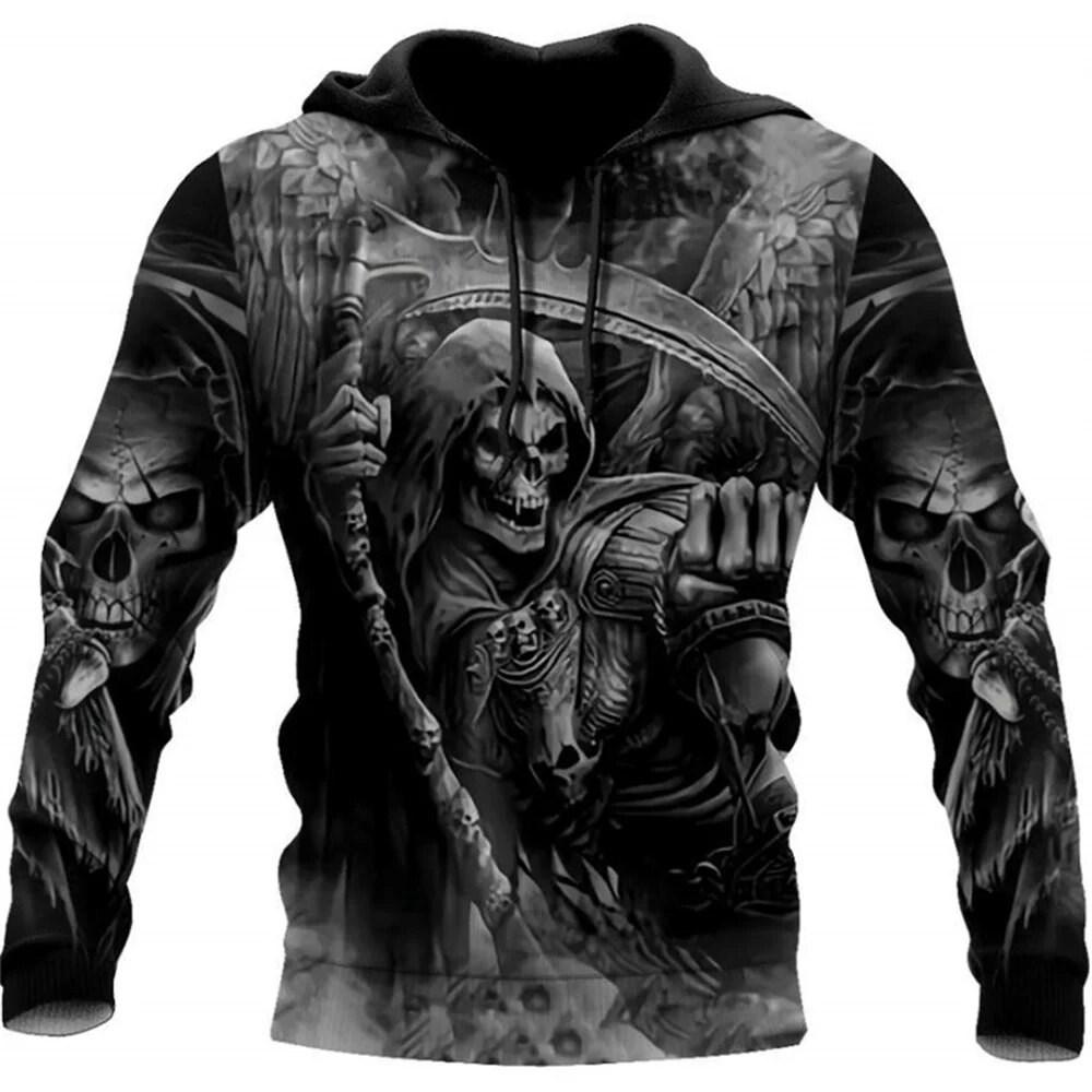 Spring Autumn Men's Hoodie 3D Printing Skull Pattern Hoodie Fashion Daily Casual Sweatshirt Pocket Pullover Men's Clothing