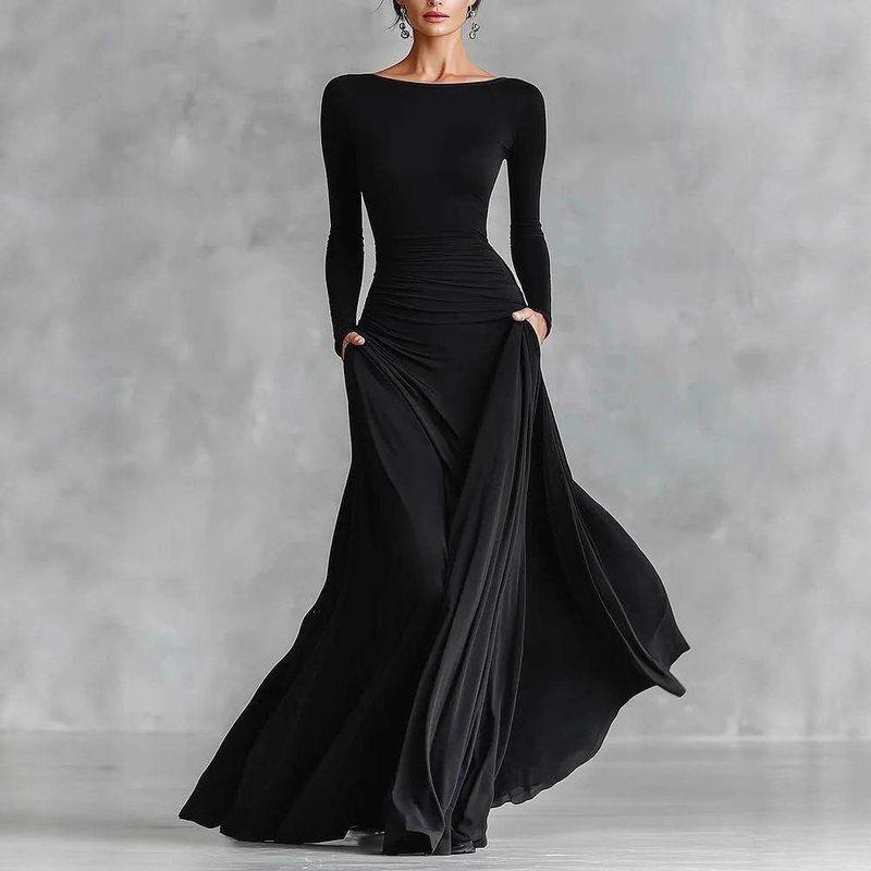 

Spring/Autumn Solid Color Elegant Slim-Fit Slimming Dress Black [Ready Stock] XL