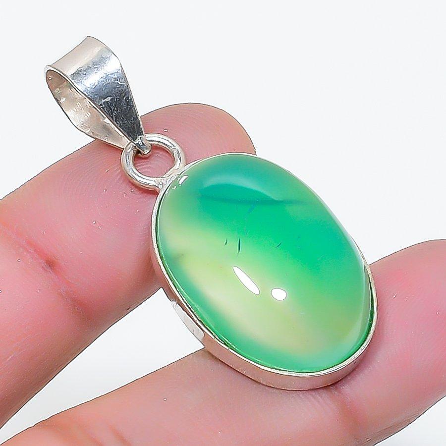 Natural Green Onyx Gemstone Handmade 925 Sterling Silver Pendant 1.58" AP-15916