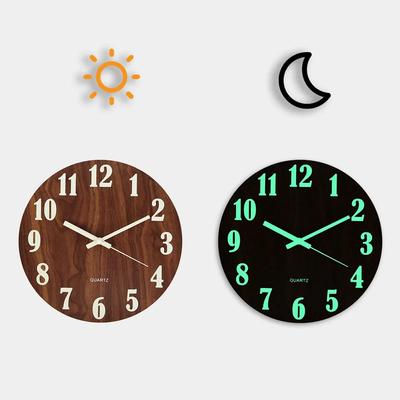 Wooden Board Luminous Wall Clock Fiberboard Wood Grain Creative Luminous Fluorescent Silent Quartz Decoration Art Wall Clocks