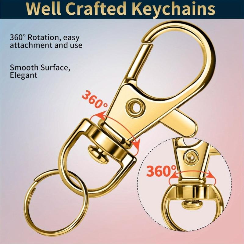 60 Pieces Metal Swivels Lobster Claw Clasp Hook With Flat Key Rings for Keychain Jewelry Making Accessories