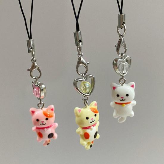 1/6Pcs Keychain Heart Cat Styling Design Keyring Phone Decoration Kitty Phone Charm Multifunctional Charm Key Holder