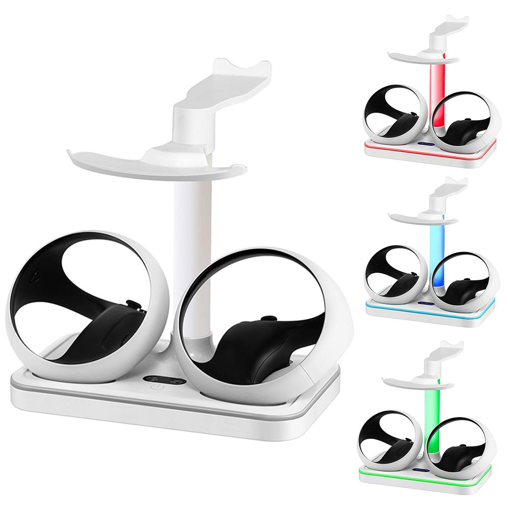 Spielcontroller-Ladestation Bunte RGB-Licht-Ladestation Dock Ständer Aufbewahrung Brillen Headset Zubehör für PS VR2 Joypad