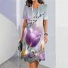 Damen 3D-Druck Kurzarm Midi-Kleid Übergröße Urlaubs-Strandkleider