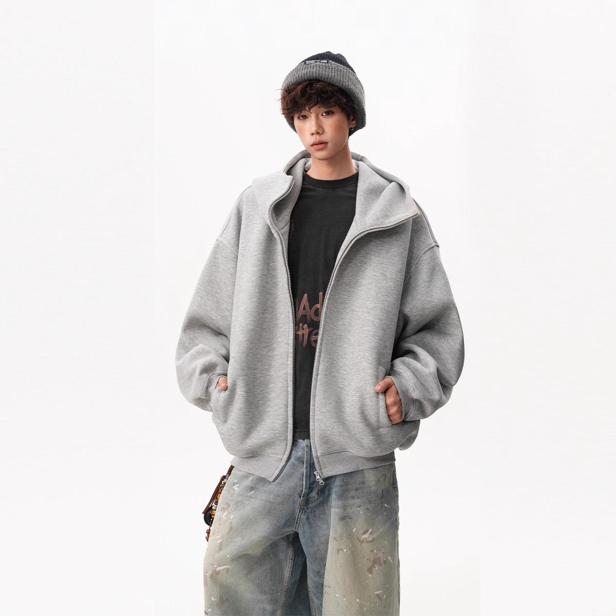 Unisex Heavyweight Oversized Cardigan Hoodie - Autumn/Winter Thick Sweatshirt, American Style Air Layer Jacket 3XL