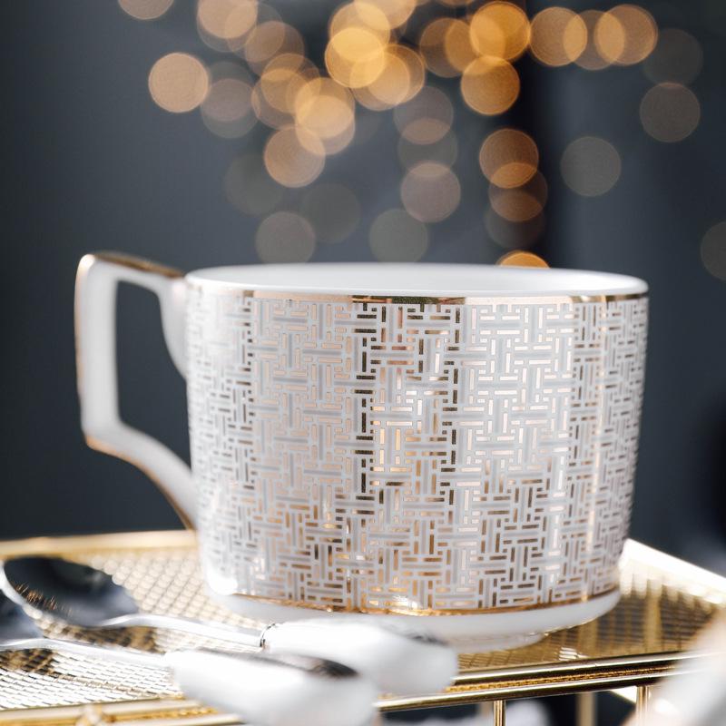 European Luxury Bone China Coffee Cup & Saucer Set - Elegant Afternoon Tea Ceramic Cup