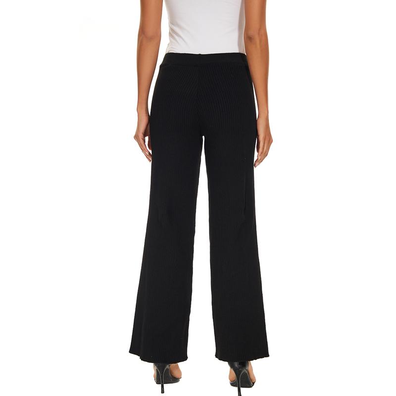 Women Spring Autumn Knitted Wide Leg Pants Solid Long Trousers Elastic Waist Sweatpants