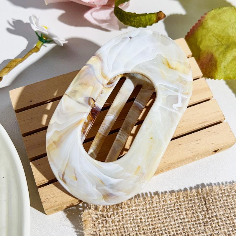 Oval Hair Claw Clips Women Elegant Marbling Acrylic Flat Circular Hair Grips Premium Colorful Updo Hair Pins Barrettes