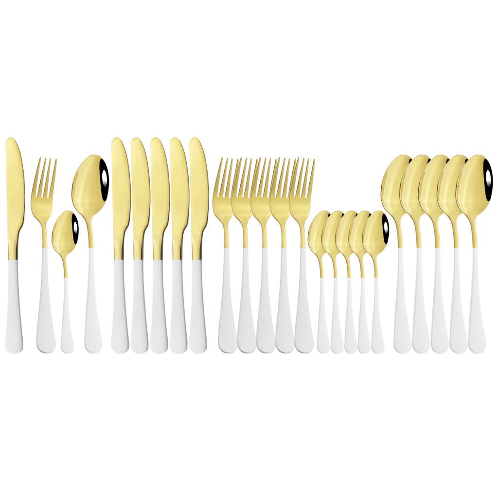 Vícebarevná 24dílná sada jídelního nádobí Nůž Vidlička Kávová lžička Sada příborů Západní nerezové nádobí Kuchyňské příbory Stříbrné příbory