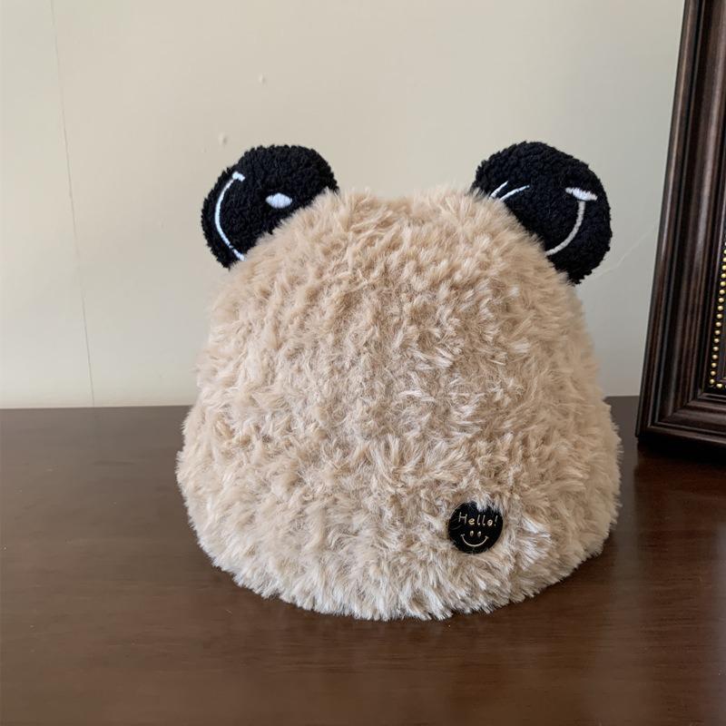 

Cute bear plush hat female thermal knitted hat woolen hat big head circumference autumn and winter student One size