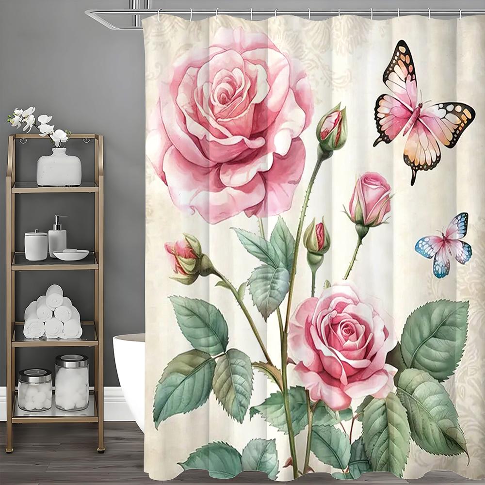

Занавеска для душа Rosebud Butterfly, Декоративная занавеска для душа для ванной комнаты, Водонепроницаемая занавеска для душа с крючками 90*180cm