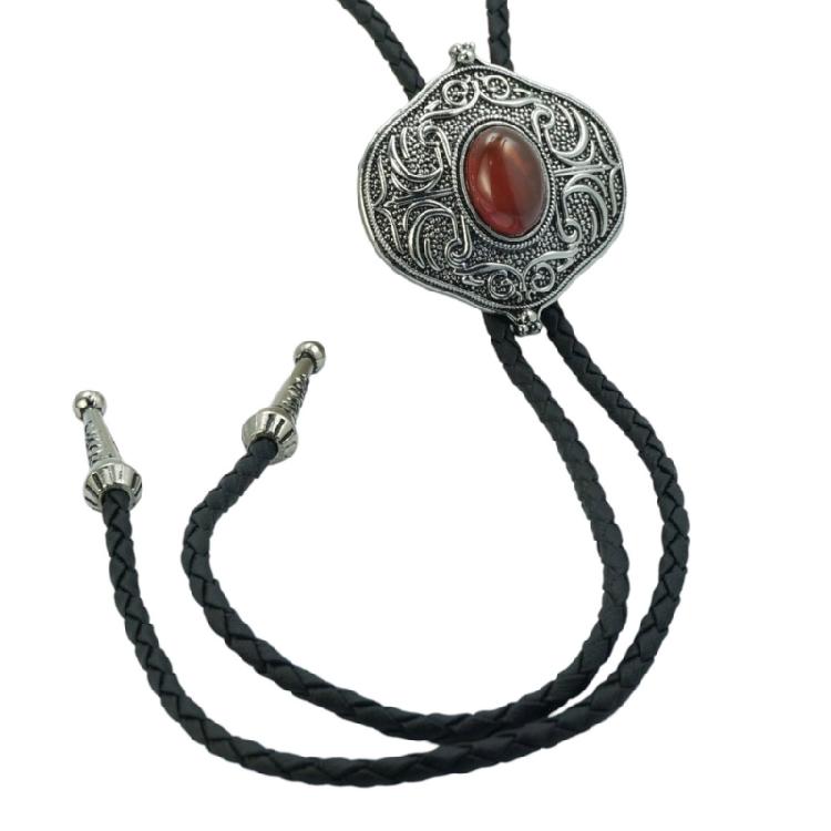 Elegant Black Bolo Tie with Gemstones Pendant Cowboy Necktie Western Tie