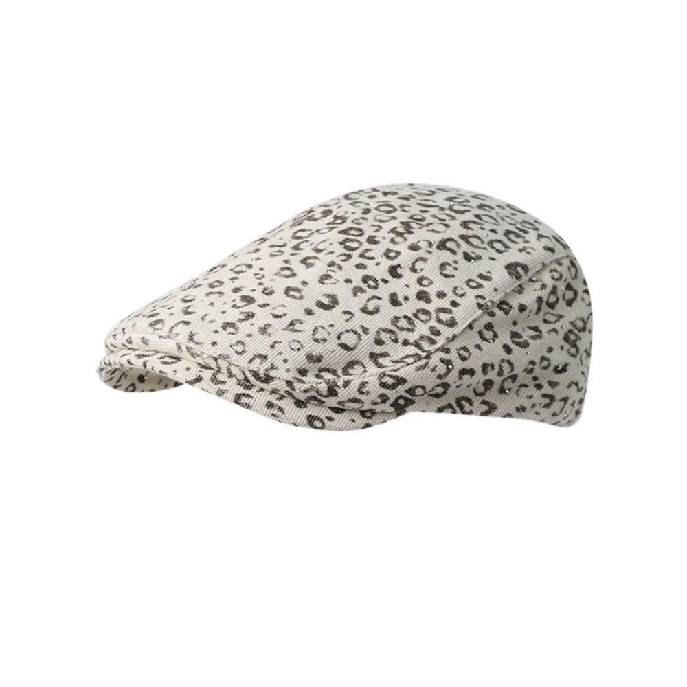 Y2k Leopard Print Beret Rhinestone Leopard Newsboy Cap Fashion Forward Hat  Outdoor