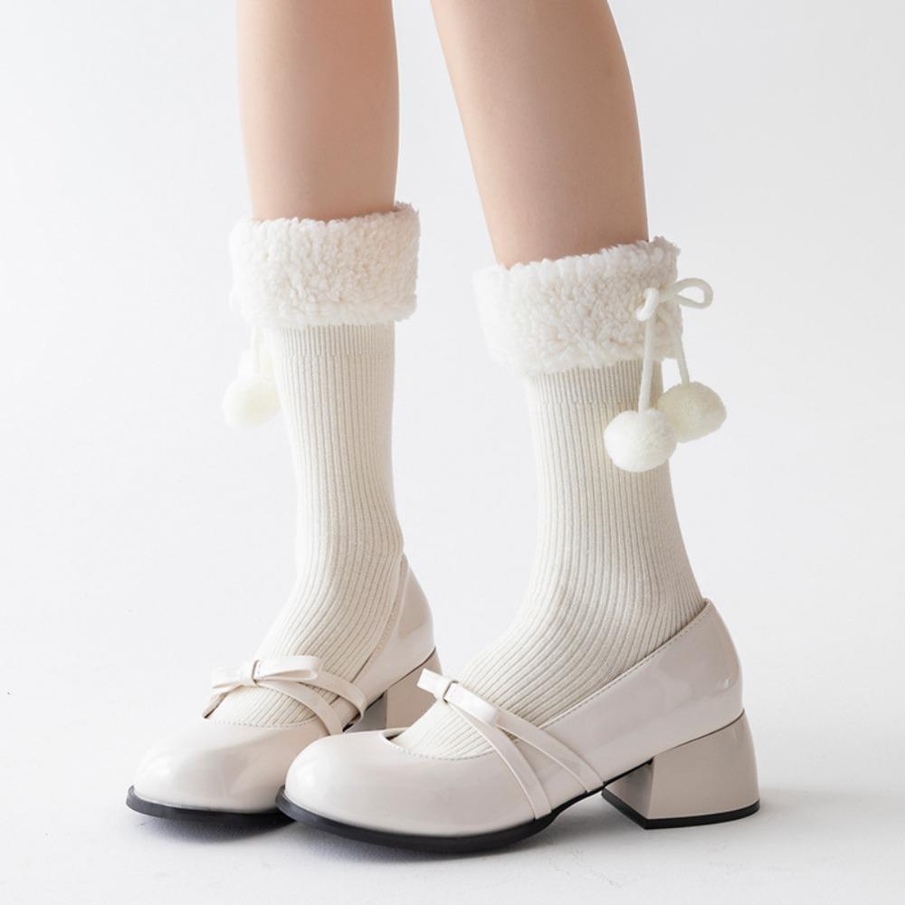 

Middle Tube Snow Boot Socks Sweet Female Hosiery New Bow Middle Tube Socks Winter Christmas Gifts бежевый