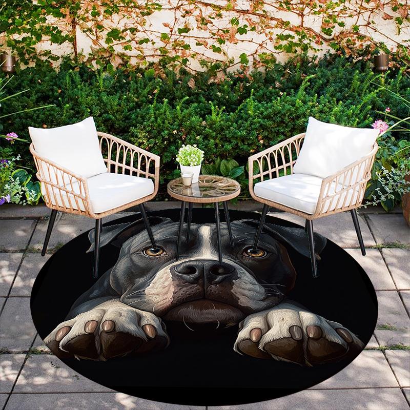 Black Pit Bull pattern round rug,Carpet Rug for Living Room Bedroom Playroom ,Non-slip Floor Mat,Holiday Gifts and Birthday Gifts.