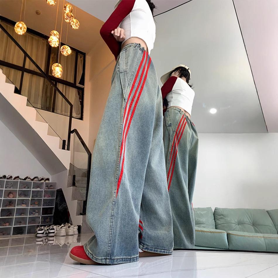 

Women s Plus Size High Waist Retro Striped Patchwork Wide Leg Jeans XS