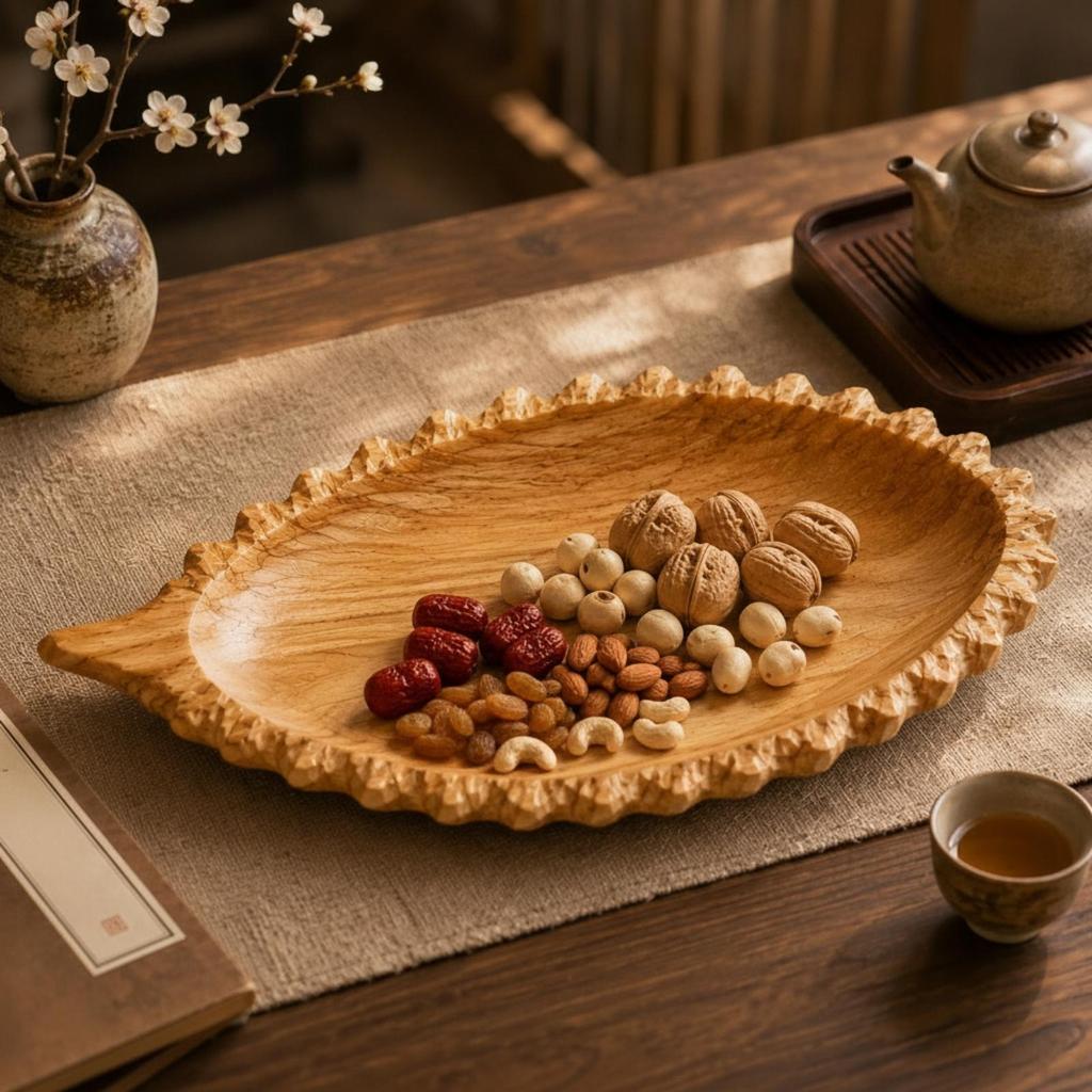 Leaf Tray Shallow Wood Bowl Serving Smooth Food Platter Sturdy
