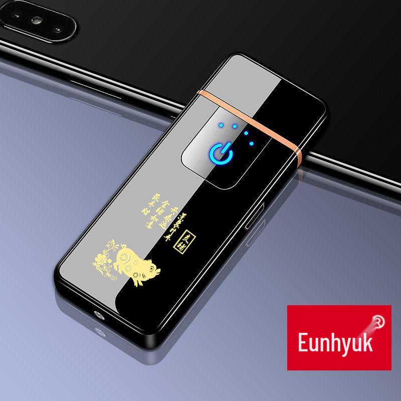 High-Power Rechargeable Black Tech Windproof Flip Lighter for Men