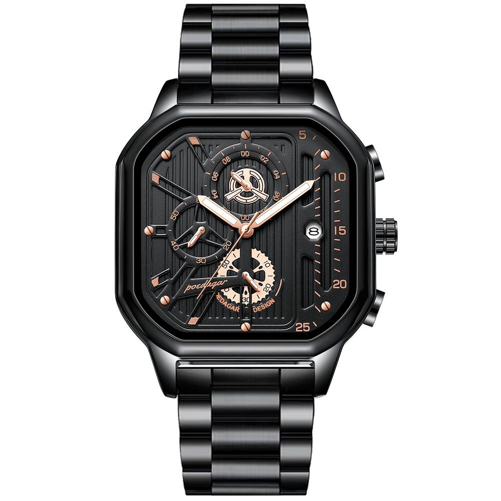 

POEDAGAR Luxury Casual Male Watch Fashion Chronograph Stainless Steel Waterproof Luminous Date Military Wristwatches Gifts чёрный/золотой