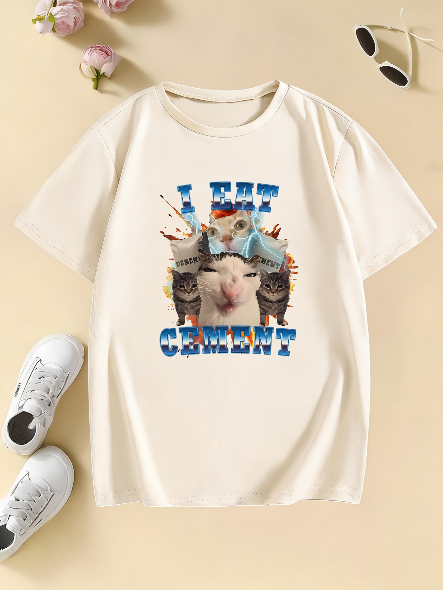 Japanese Style i Eat Cement Cat T Shirts Manga Kids Childrens Tshirt Hoody for Boys Girls Summer Spring Casual Top Tee 110