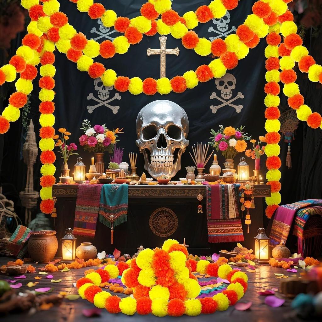 1Pcs 1.5M Artificial Marigold Flowers Garland Halloween Decorations for Home Decor Garden Outdoor Door Wedding Orange Ornament