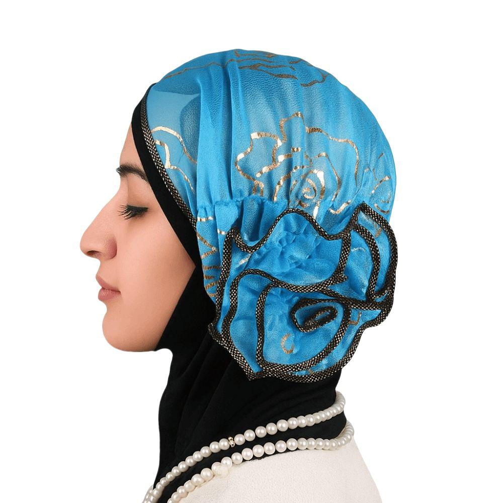 Bronzing Flower Women's Hat Elastic Casual Hair Bonnets African Turban Caps  Four Seasons