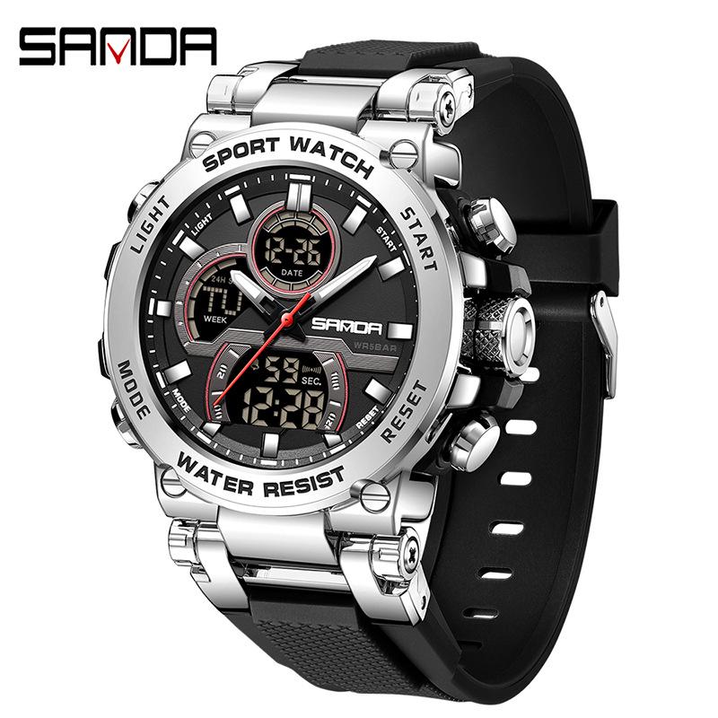 Sanda Dual Display Luminous Sports Watch - Multifunctional Waterproof Men s Alarm Clock