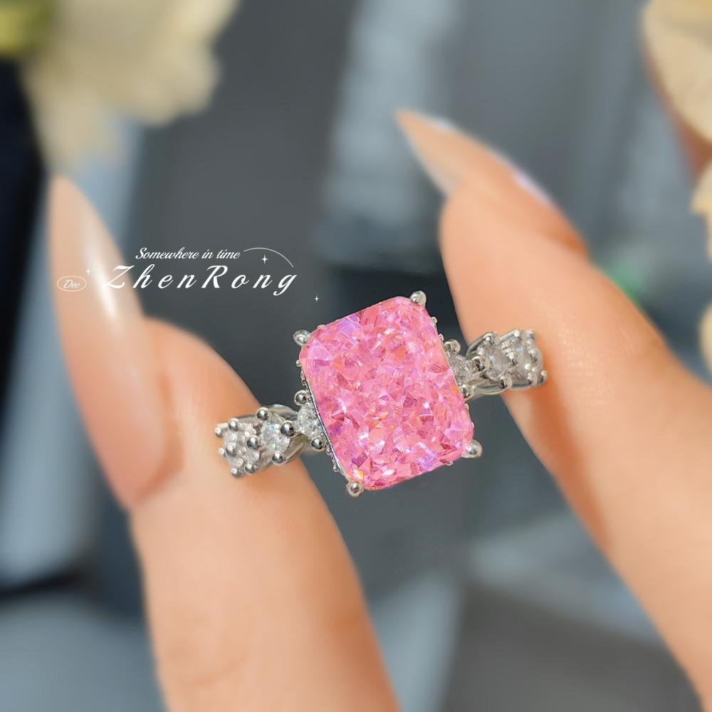 Open Ring Princess Cut Pink Diamond Fashion Jewelry High Carbon Radiance Yellow Gemstone Ring for Women adjustable