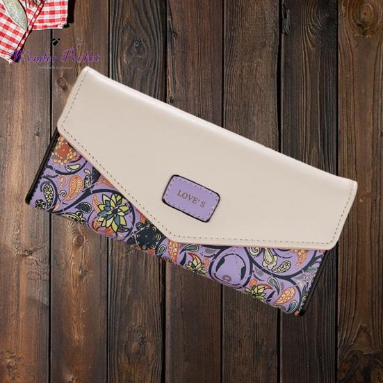 Portfel damski kształt koperty Vintage kwiat romb drukuj długi przenośny ze sztucznej skóry o dużej pojemności mocne szwy torebka damska dla dorosłych odzież erotyczna