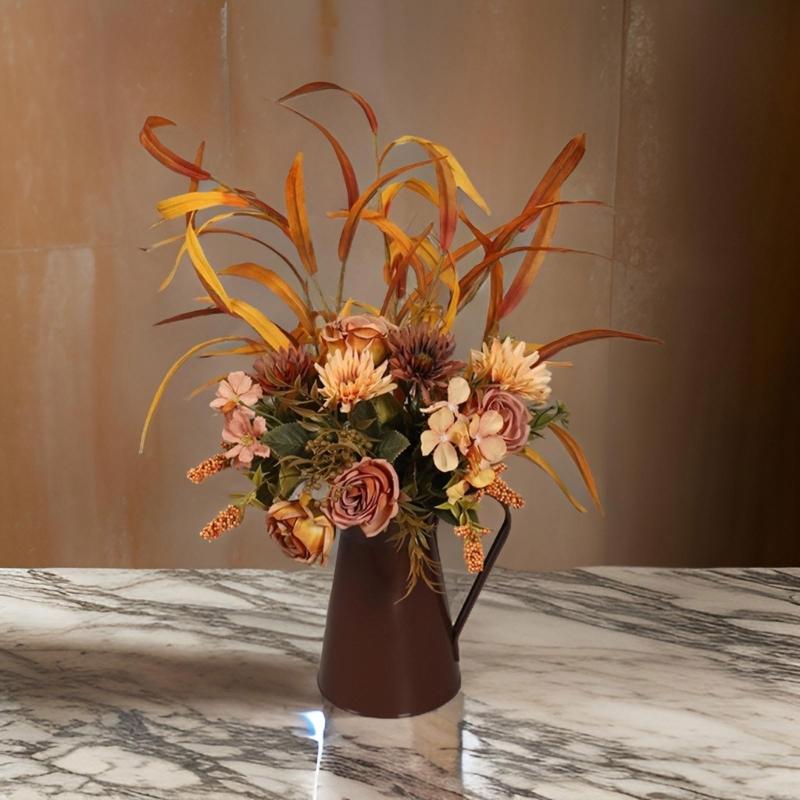 Artificial Flower Bouquets Artificial Leaf Plant In Metal Vase for Thanksgiving Halloween Wedding Festival Decoration
