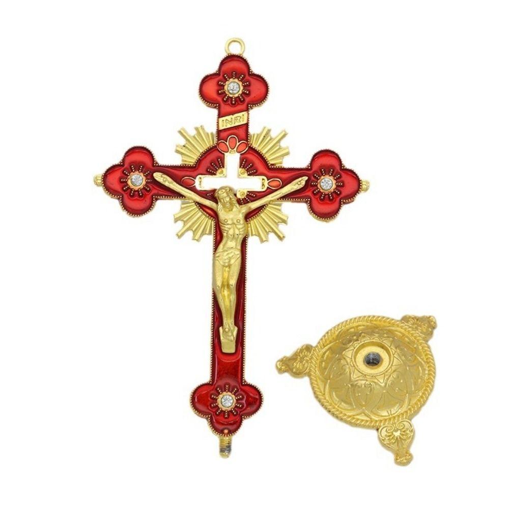 Multi-color With Stand Church Cross Ornaments No Fading Durable Alloy Cross Ornaments Handmade Plated Gold Statue Home Decor